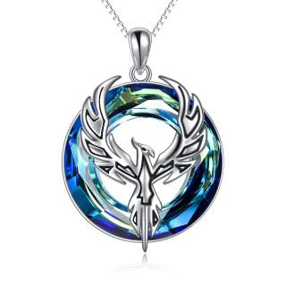 Sterling Silver Round Phoenix Crystal Pendant Necklace-14