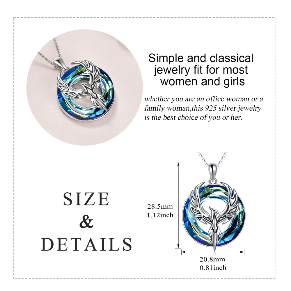 Sterling Silver Round Phoenix Crystal Pendant Necklace-5