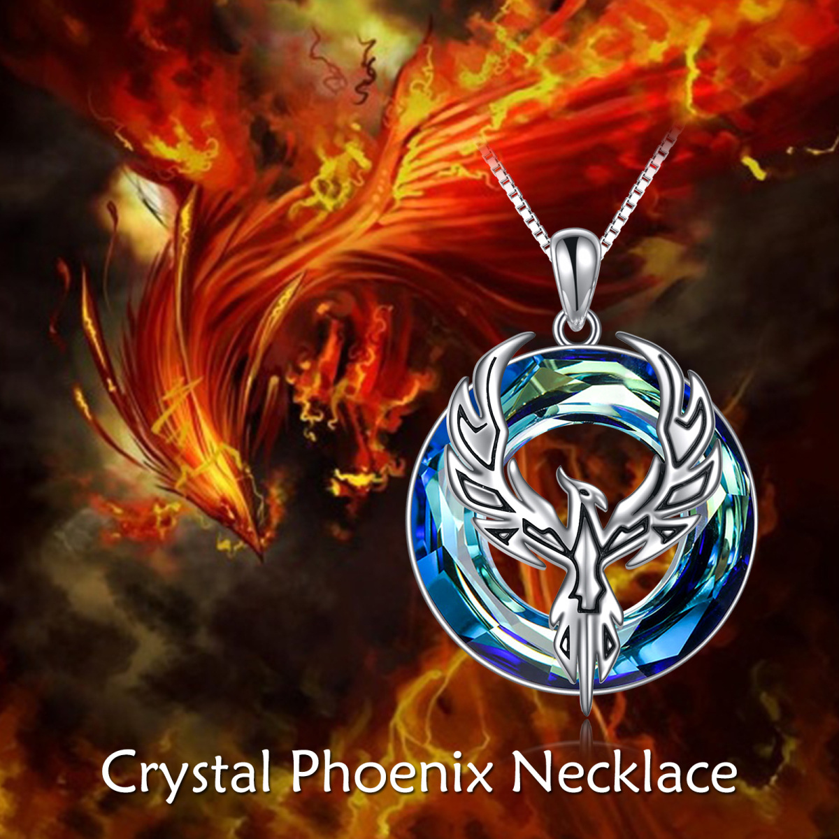 Sterling Silver Round Phoenix Crystal Pendant Necklace-6