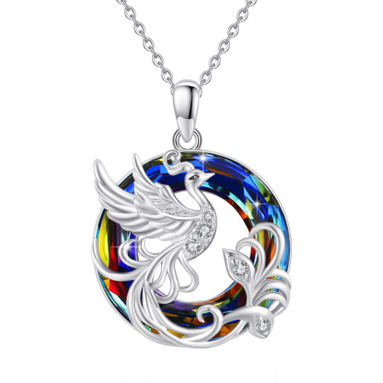 Collana con ciondolo di cristallo Phoenix rotonda in argento sterling