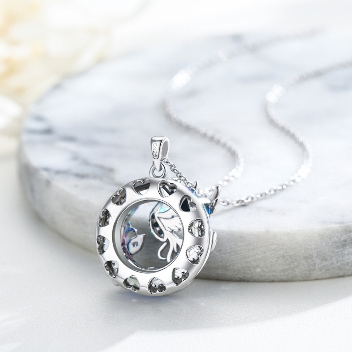 Collier en argent sterling avec pendentif en cristal Phoenix rond-4