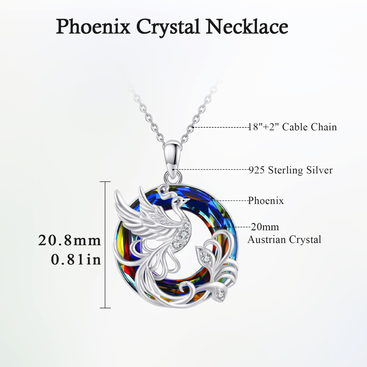 Collier en argent sterling avec pendentif en cristal Phoenix rond-6