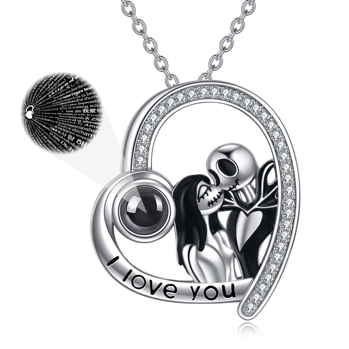 Collier en argent sterling avec pendentif pour couple en pierre de projection ronde avec m-1