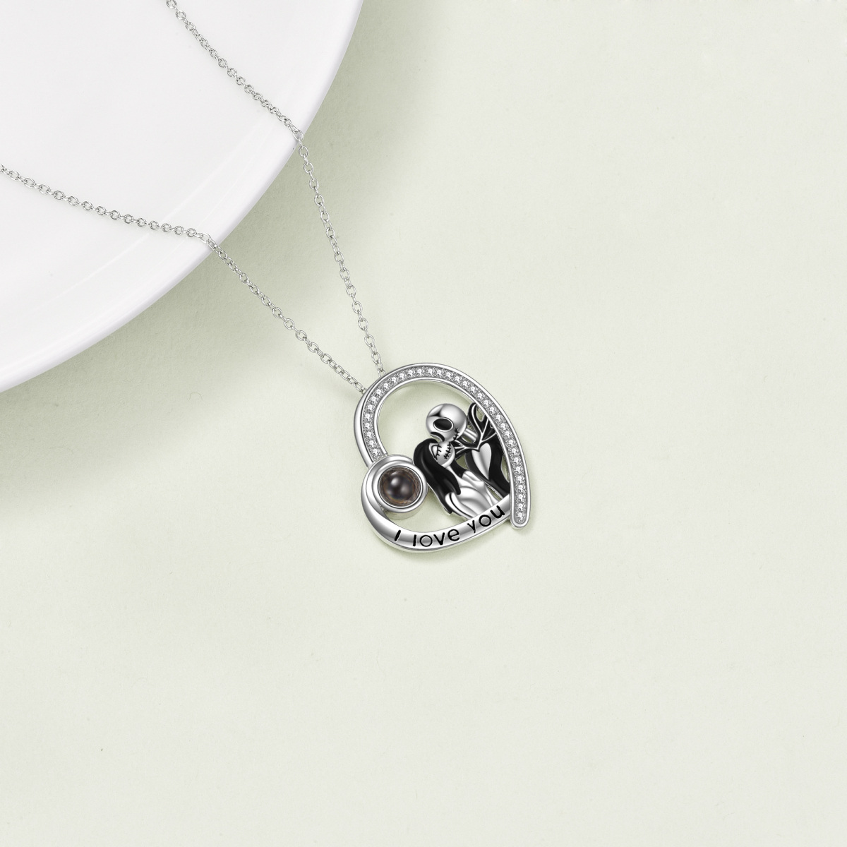 Collier en argent sterling avec pendentif pour couple en pierre de projection ronde avec m-3