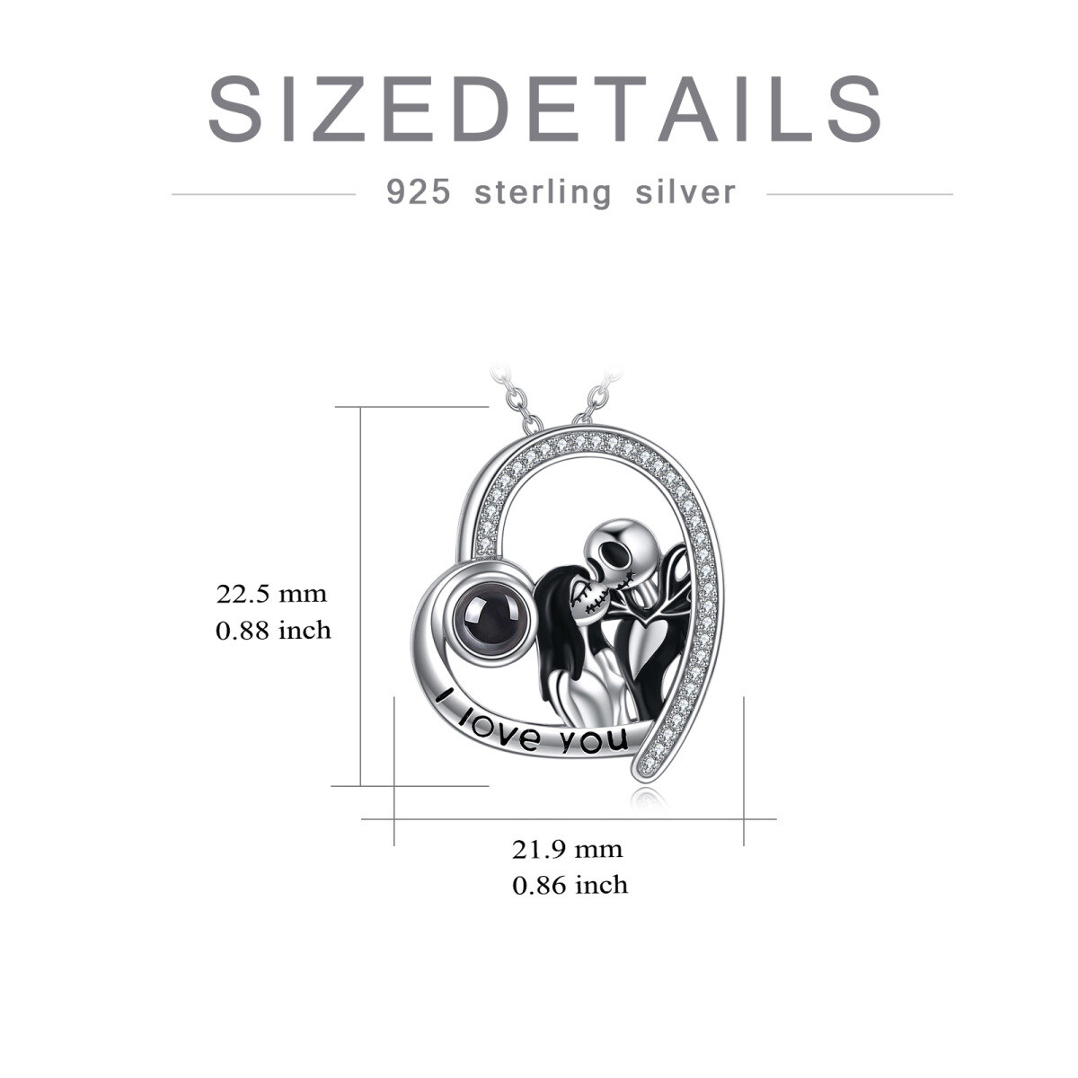 Collier en argent sterling avec pendentif pour couple en pierre de projection ronde avec m-5