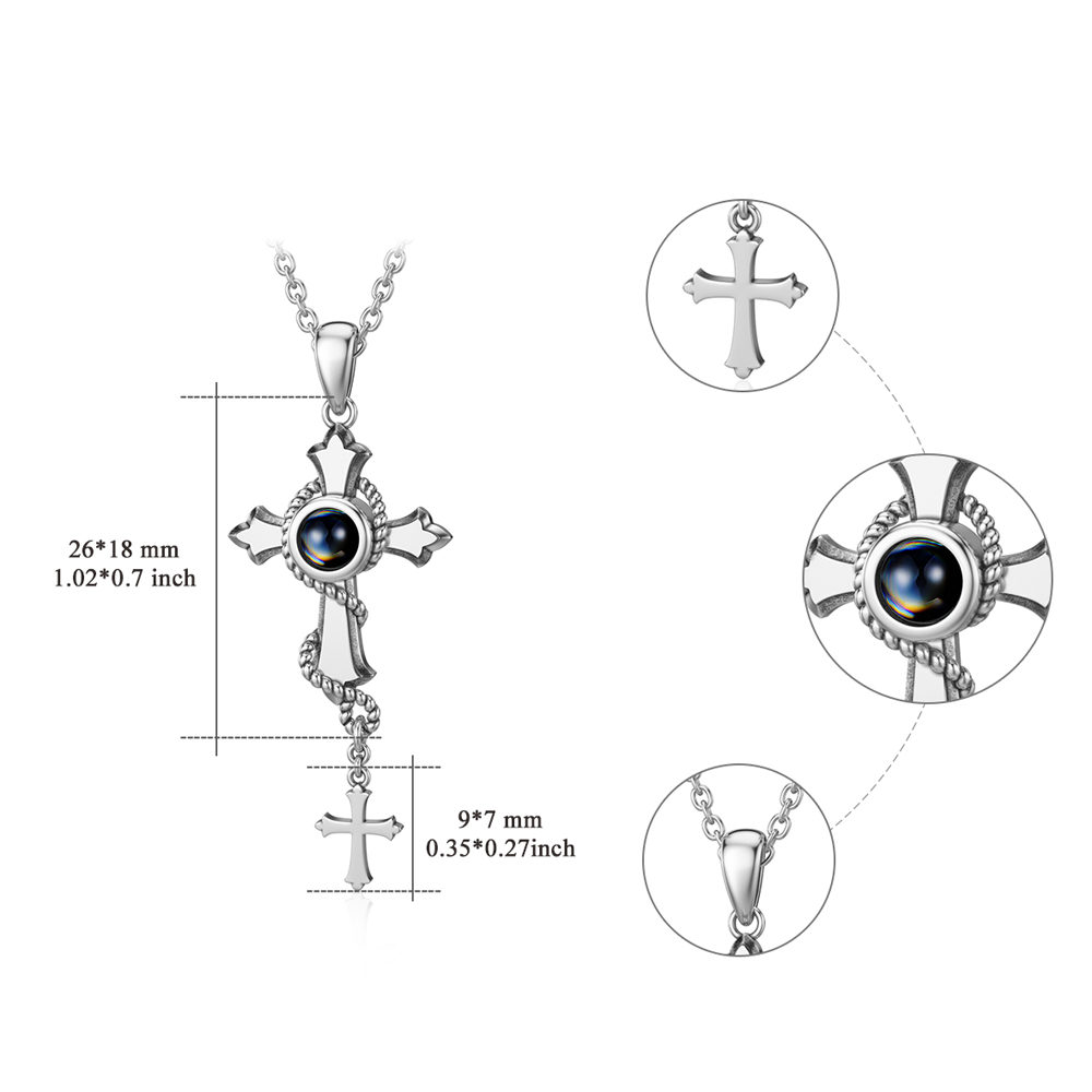 Collier avec pendentif croix en pierre de projection ronde en argent sterling-5