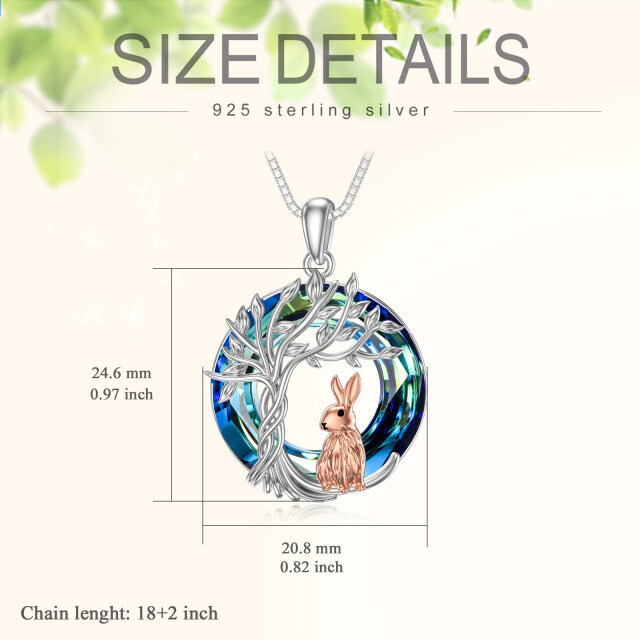 Sterling Silver Round Rabbit & Tree Of Life Crystal Pendant Necklace-5