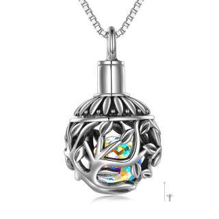 Sterling Silver Round Shaped Crystal Tree Of Life Ball Locket Urn Necklace for Ashes-45