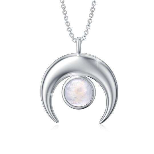 Collar de plata de ley con forma redonda Moonstone Crescent Moon Pendant