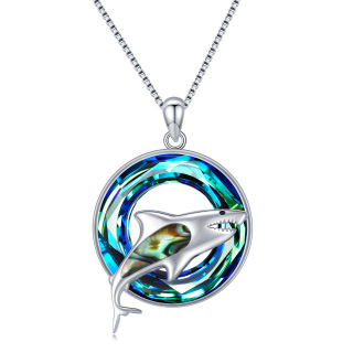 Sterling Silver Round Shark Crystal Pendant Necklace-32