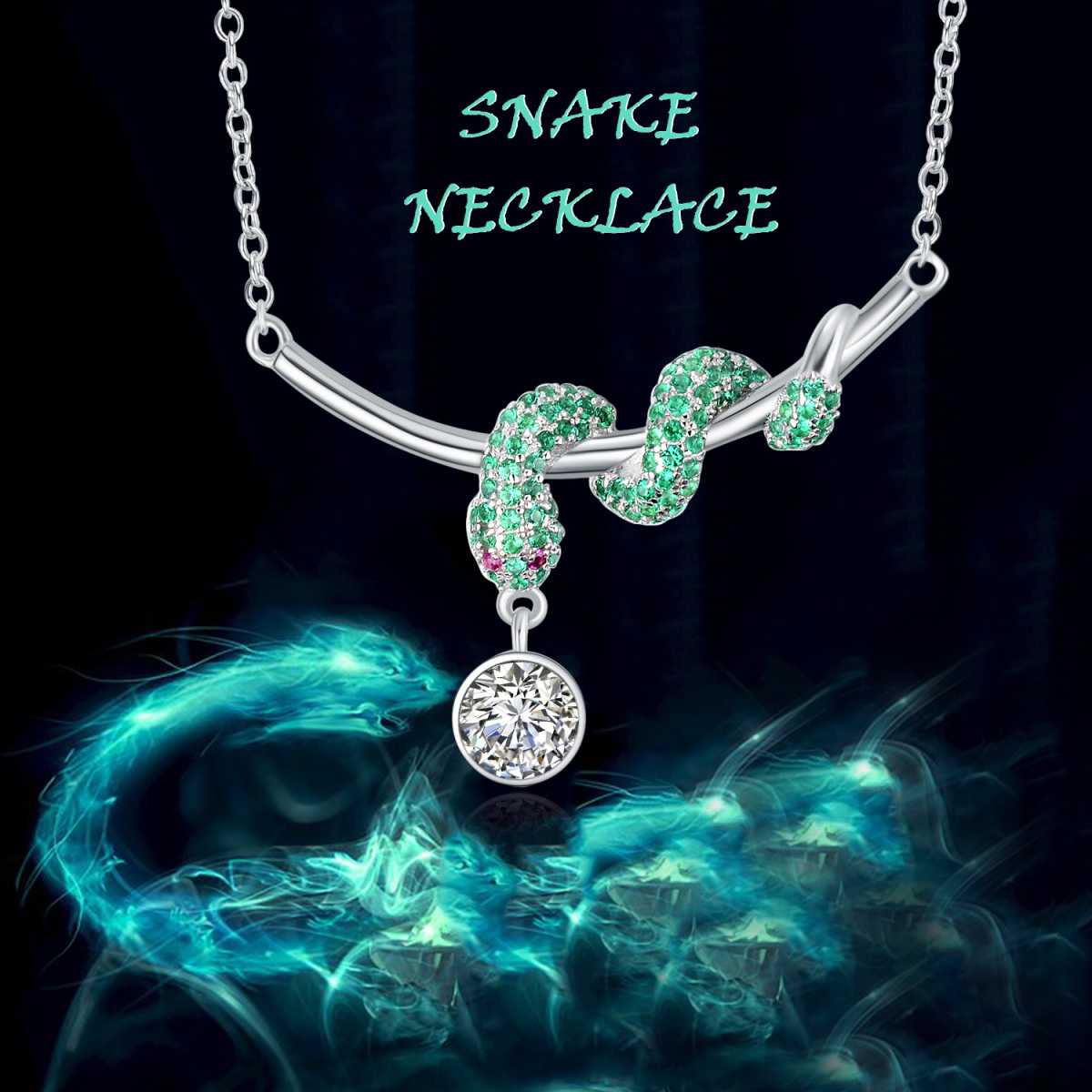 Collier avec pendentif serpent rond en argent sterling et oxyde de zirconium-6