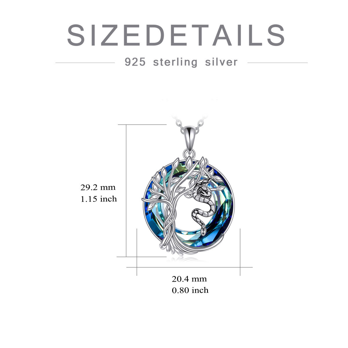 Sterling Silver Round Snake & Tree Of Life Crystal Pendant Necklace-5