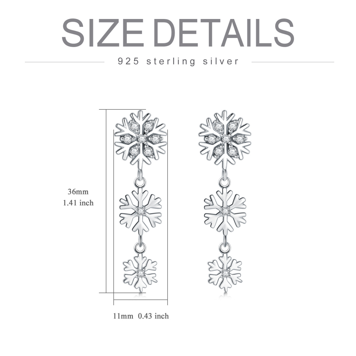 Sterling Silver Round Cubic Zirconia Snowflake Drop Earrings-6