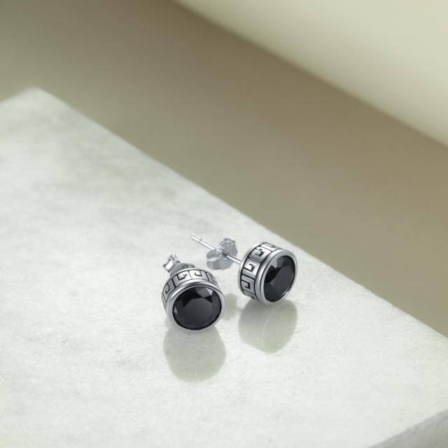 Boucles d'oreilles en argent sterling à zircon cubique rond-3