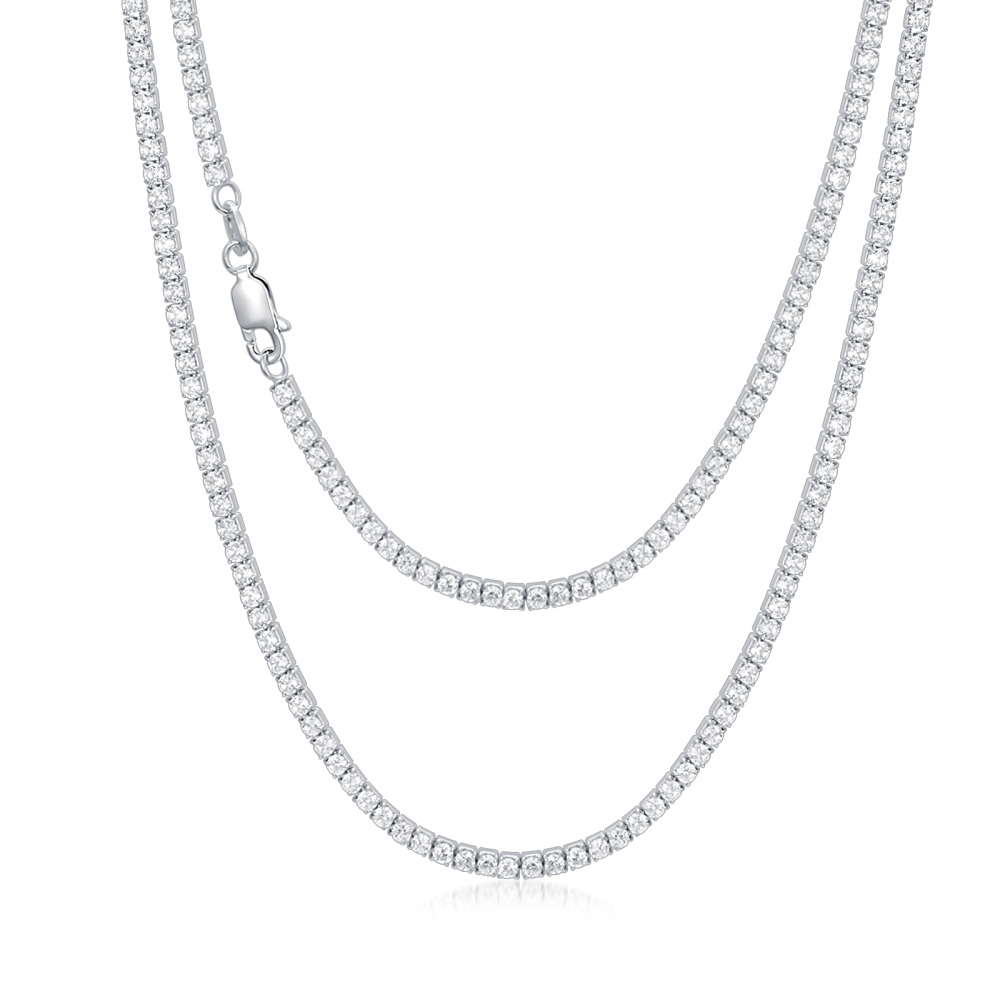 Sterling Silver Round Cubic Zirconia Tennis Chain Necklace-1