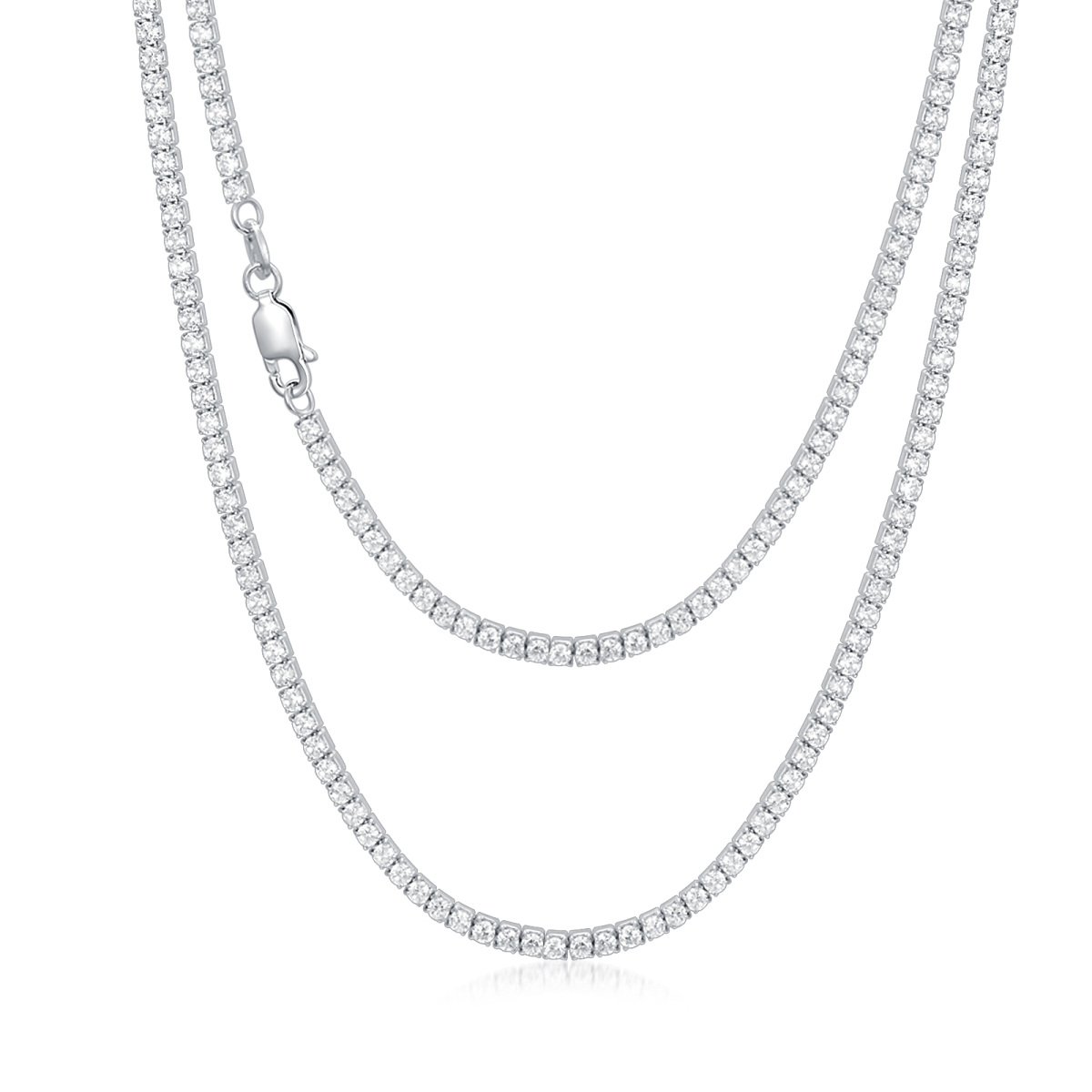 Collana con catena tennis in argento sterling con zirconi rotondi-1