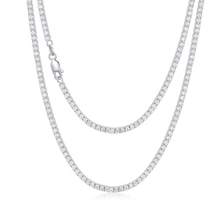 Sterling Silver Round Cubic Zirconia Tennis Chain Necklace-1