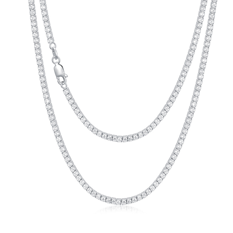 Collier en argent sterling avec chaîne de tennis en zirconium cubique rond