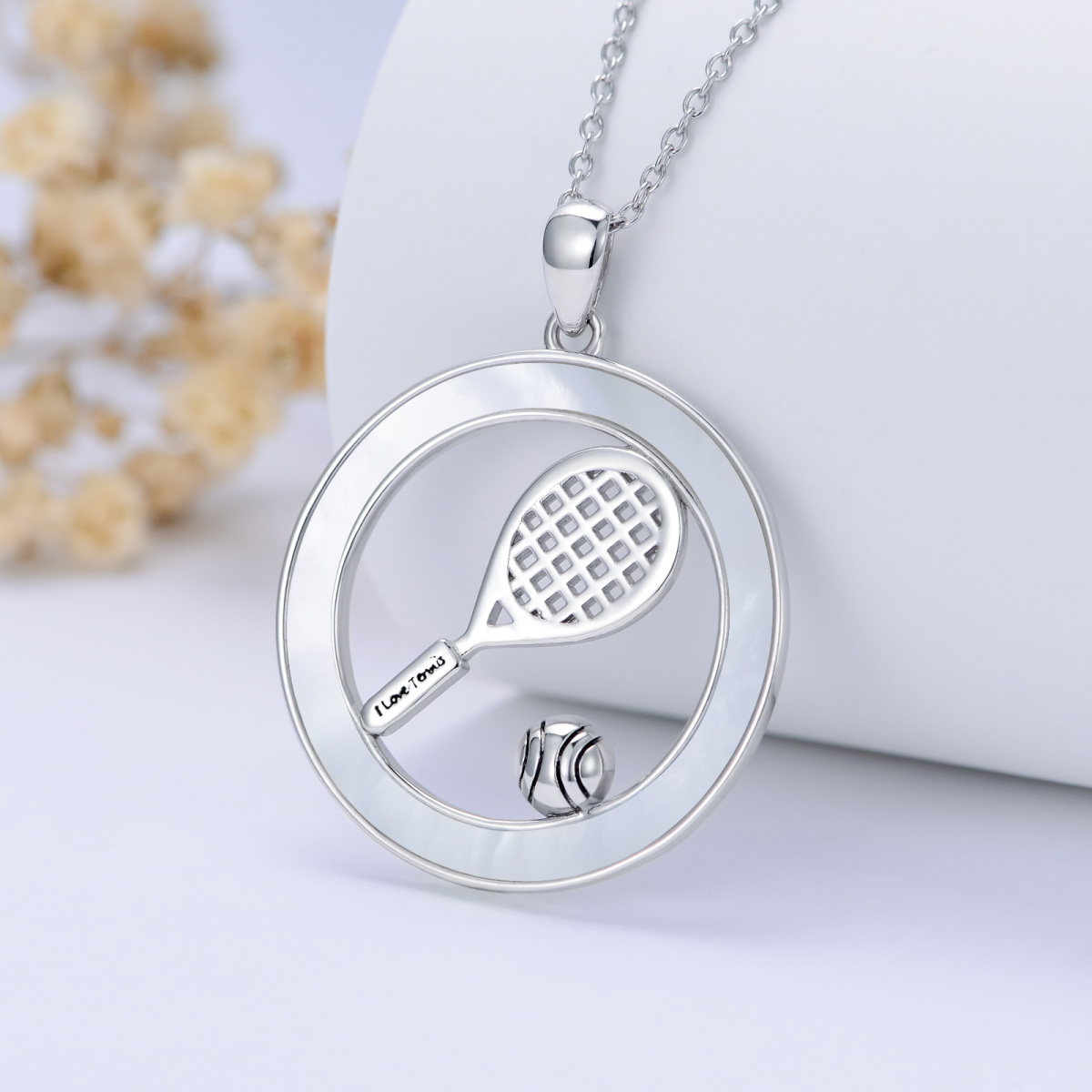 Sterling Silver Round Tennis Pendant Necklace-3