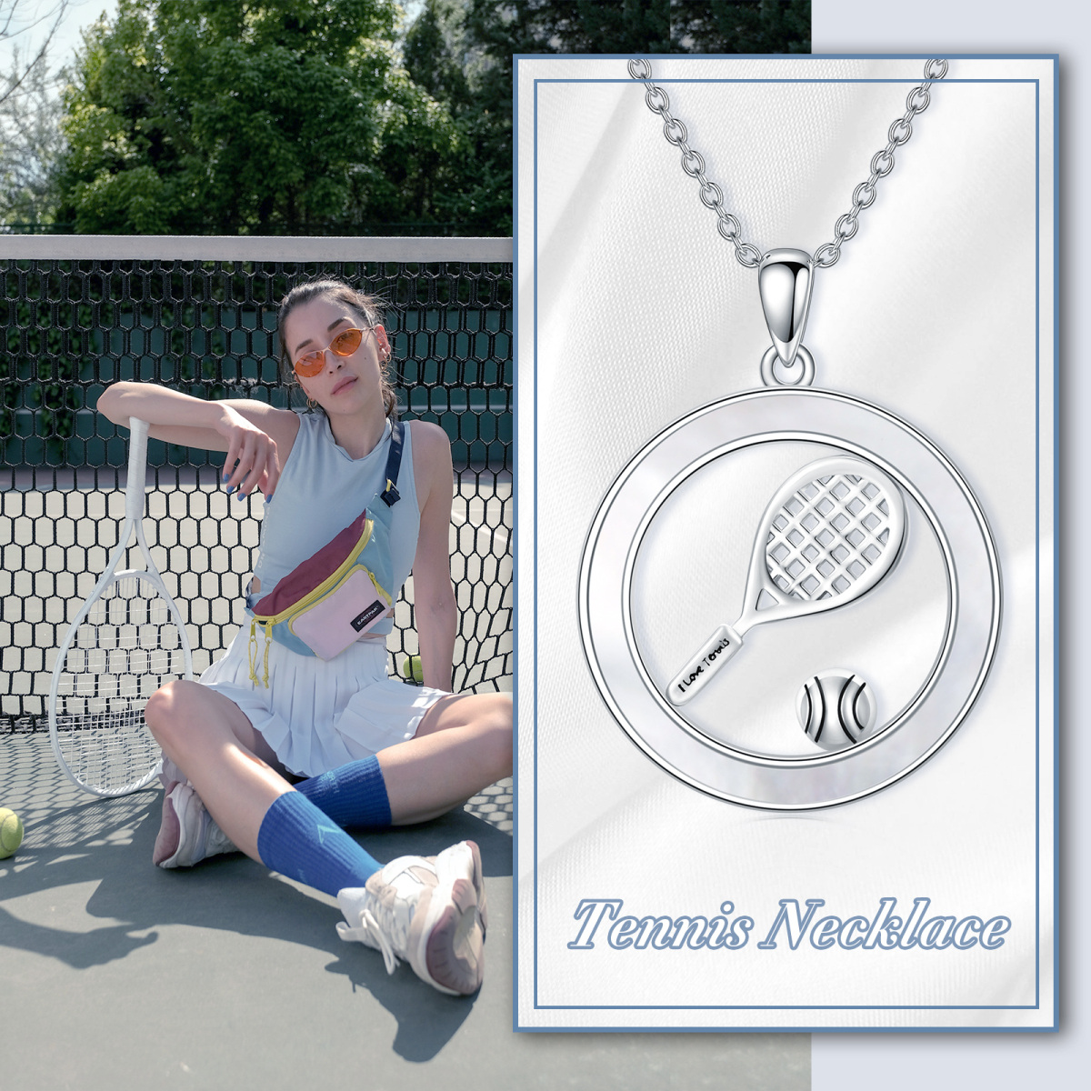 Sterling Silver Round Tennis Pendant Necklace-6