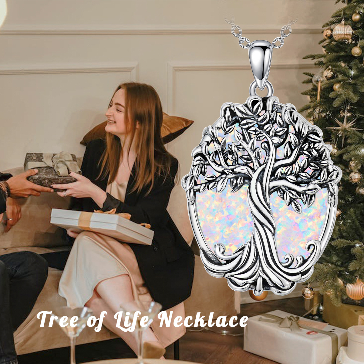 Sterling Silver Round Tree Of Life Crystal Pendant Necklace-3