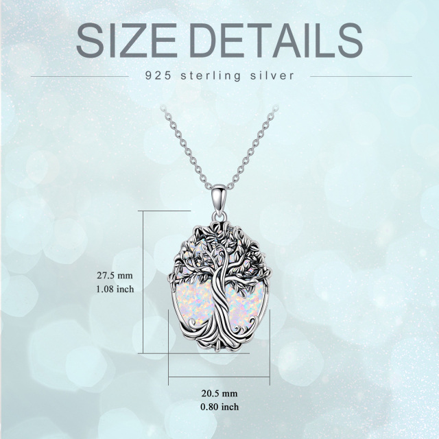 Sterling Silver Round Tree Of Life Crystal Pendant Necklace-4