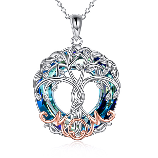 Sterling Silver Round Tree Of Life Crystal Pendant Necklace