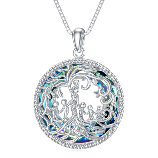 Sterling Silver Round Tree Of Life Crystal Pendant Necklace-6