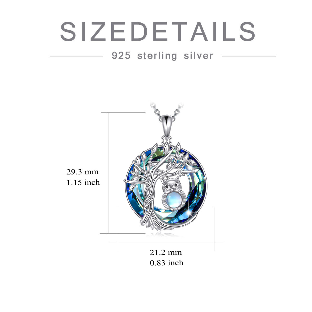 Sterling Silver Round Tree Of Life Crystal Pendant Necklace-5