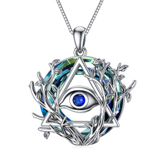 Sterling Silver Round Tree Of Life & Evil Eye Crystal Pendant Necklace-27