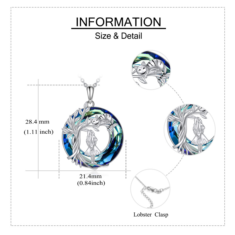 Collier en argent sterling avec pendentifs en cristal en forme d'arbre de vie (fille et chat)-6
