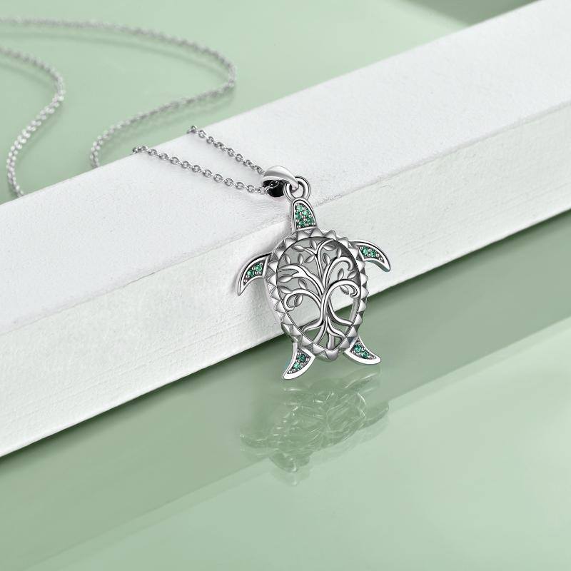 Collier pendentif arbre de vie rond en argent sterling-3