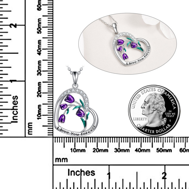 Sterling Silber Runde Cubic Zirkonia Tulpe Anhänger Halskette mit eingraviertem Wort-6