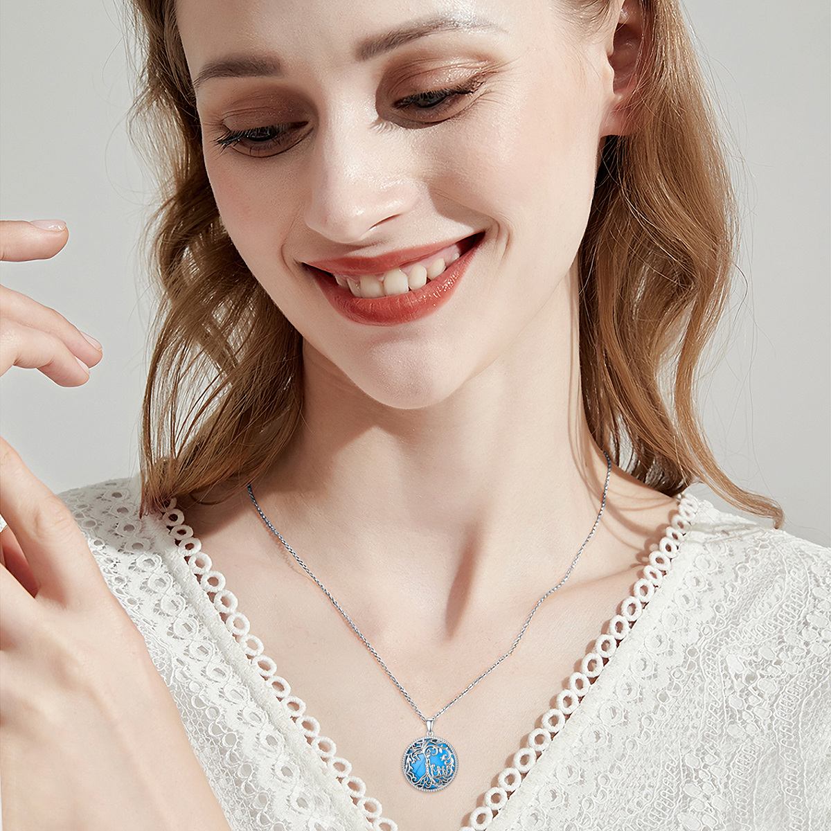 Collana con ciondolo a forma di albero della vita con conchiglia di abalone in argento sterling, turchese, per nonna, madre e figlia-2