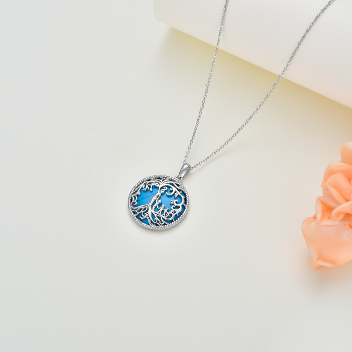 Collana con ciondolo a forma di albero della vita con conchiglia di abalone in argento sterling, turchese, per nonna, madre e figlia-4