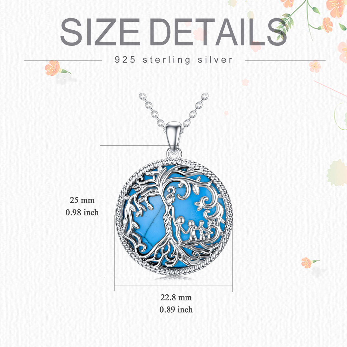 Collana con ciondolo a forma di albero della vita con conchiglia di abalone in argento sterling, turchese, per nonna, madre e figlia-5