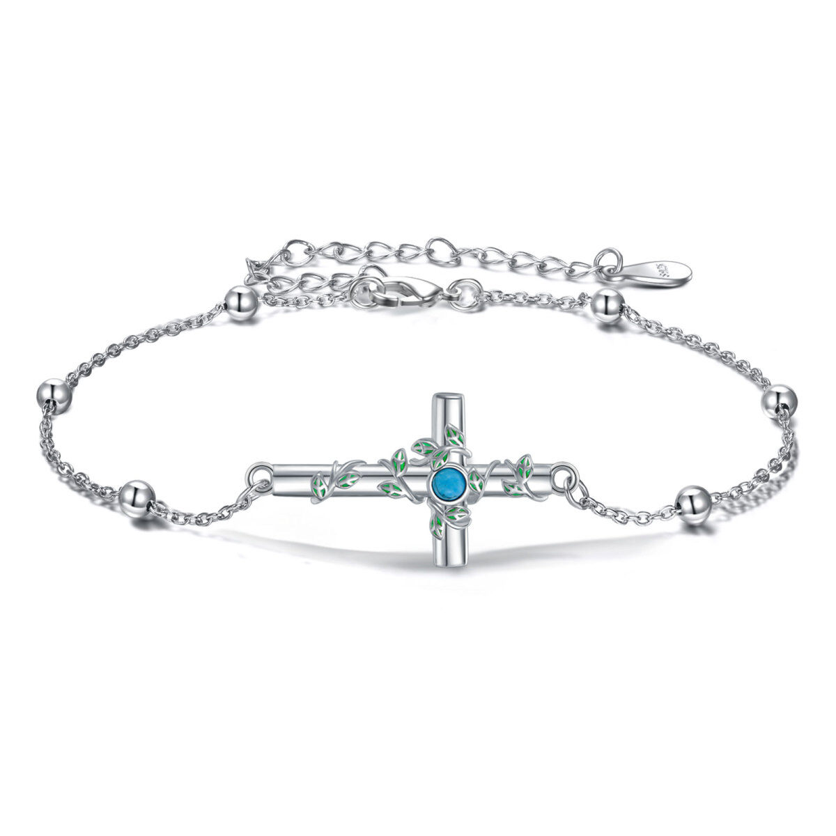 Bracelet pendentif croix turquoise ronde en argent sterling-1