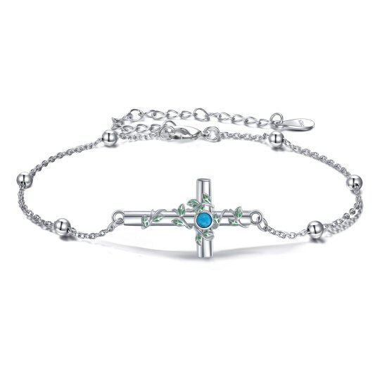 Bracelet pendentif croix turquoise ronde en argent sterling