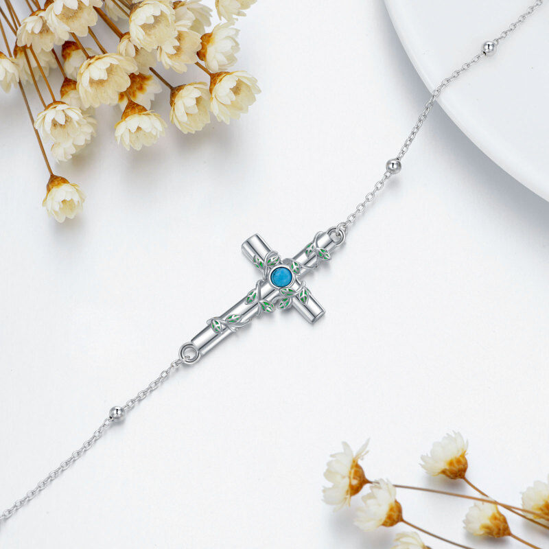Sterling Silver Round Turquoise Cross Charm Bracelet-4
