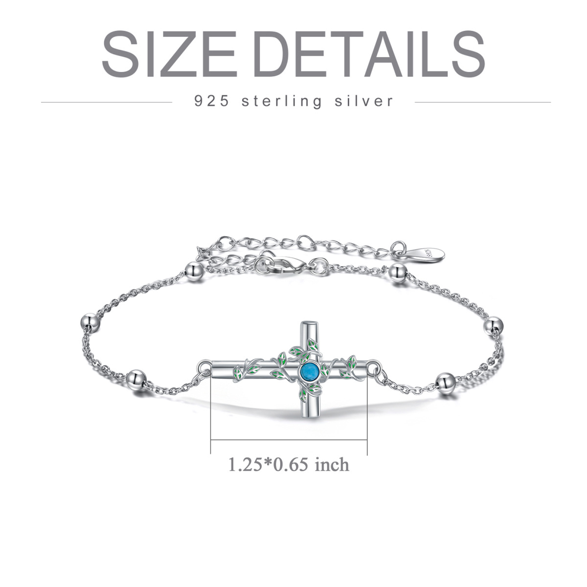 Sterling Silver Round Turquoise Cross Charm Bracelet-5