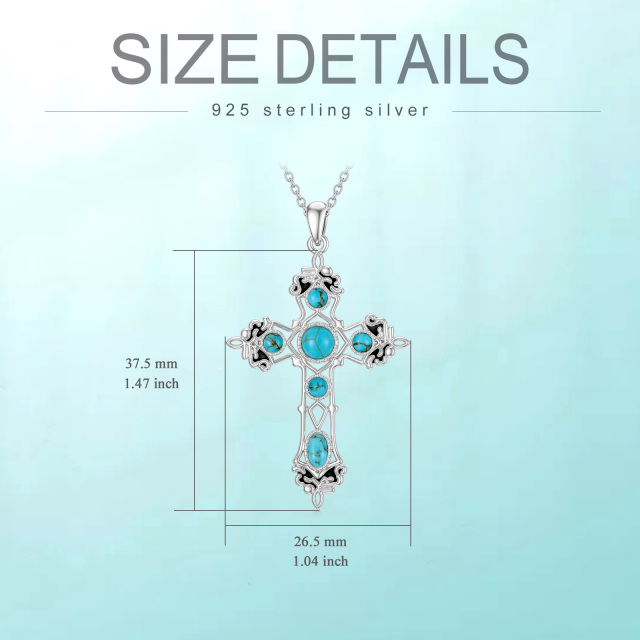 Sterling Silver Round Turquoise Cross Pendant Necklace-6