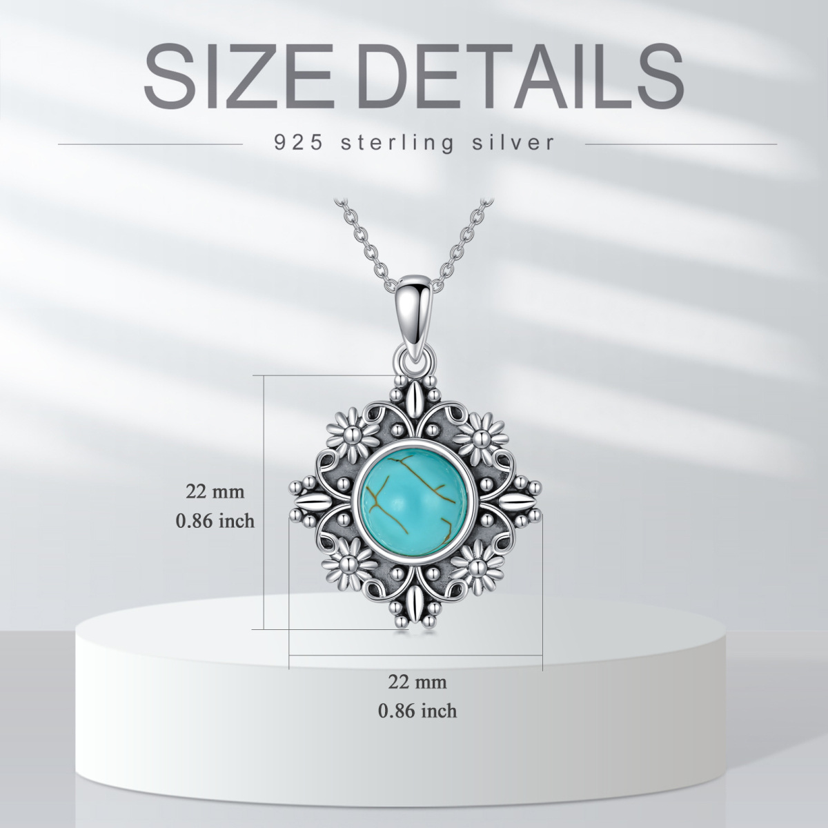 Sterling Silver Round Turquoise Daisy Pendant Necklace-5