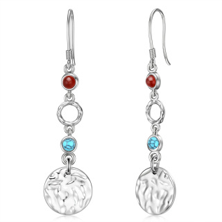 Sterling Silver Round Turquoise Drop Earrings-50