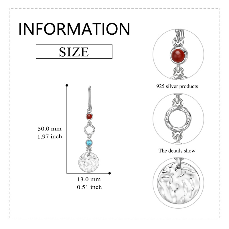 Brincos de prata esterlina com turquesa redonda-5