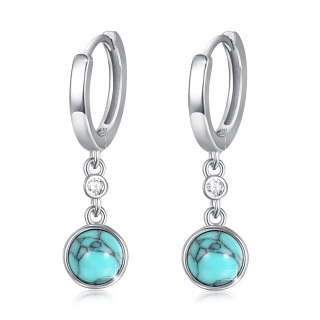 Sterling Silver Round Turquoise Cubic Zirconia Drop Earrings for Women-1