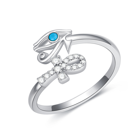 Sterling Silver Round Turquoise Eye Of Horus Open Ring