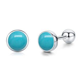 Sterling Silver Round Turquoise Stud Earrings for Women-2