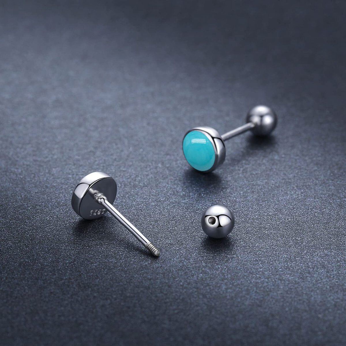 Sterling Silver Round Turquoise Stud Earrings for Women-4