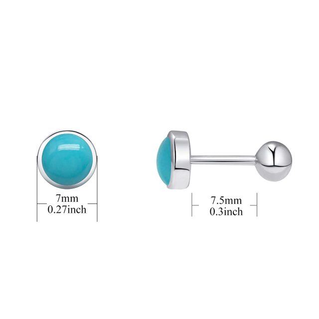 Sterling Zilveren Ronde Turquoise Oorstekers voor Vrouwen-5