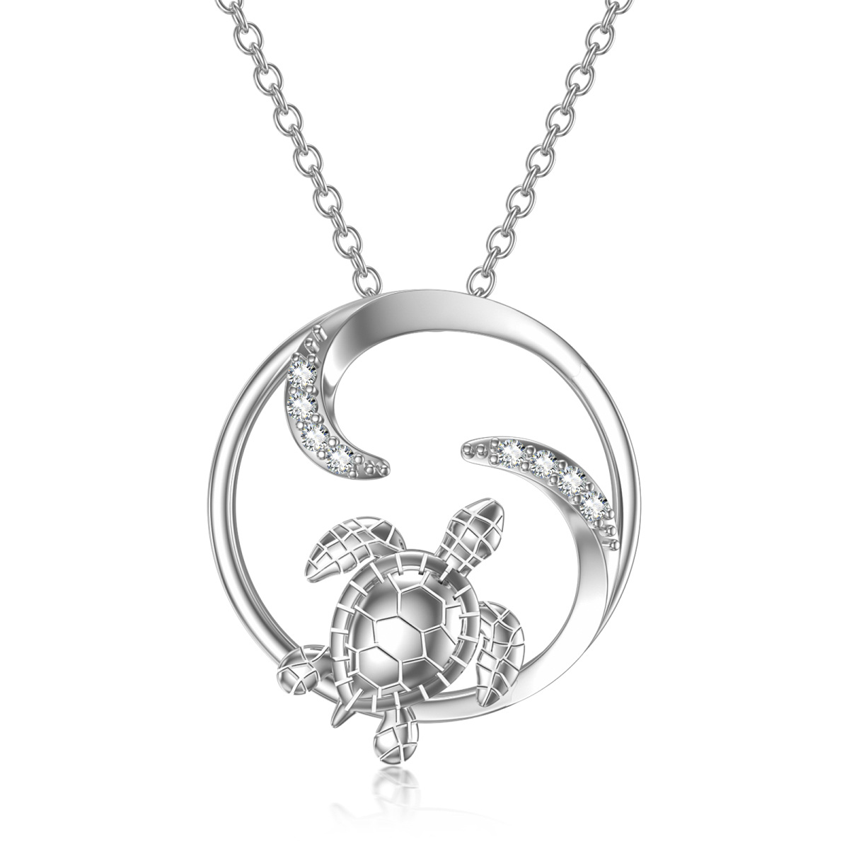 Sterling Silver Cubic Zirconia Turtle Pendant Necklace For Women-1